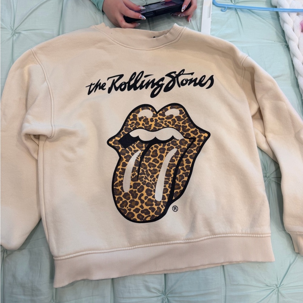 The Rolling Stones Beige Sweatshirt with Leopard Print Logo